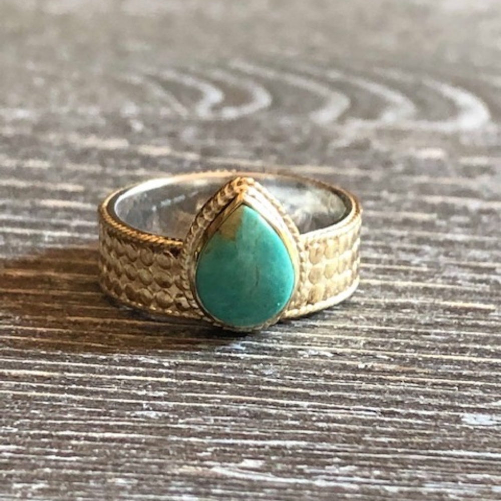 Anna Beck Gold/Turquoise Teardrop Ring, Size 7